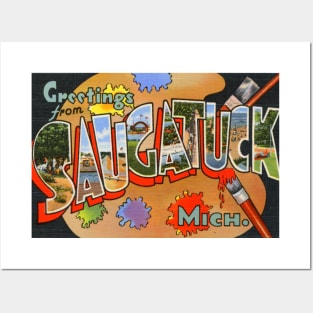 Greetings from Saugatuck, Michigan - Vintage Large Letter Postcard Posters and Art